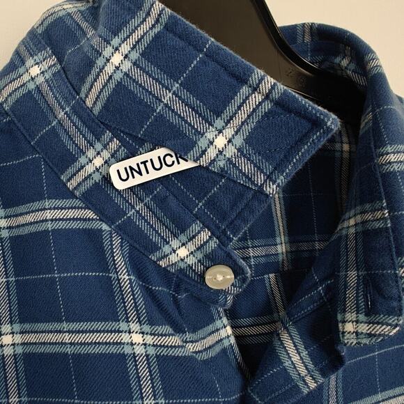 UNTUCKIT Plaid Flannel Button Up Shirt Men's Size XXL Blue Cotton Long Sleeves - Picture 5 of 10